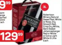 Pick n Pay Robertson Winery Natural Sweet Red, White or Rose, Dry Smooth Red, Crisp Dry White, Semi Sweet or Extra Light White offer
