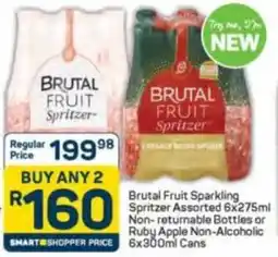 Pick n Pay Brutal Fruit Sparkling Spritzer Assorted Non-returnable Bottles or Ruby Apple Non-Alcoholic Cans offer