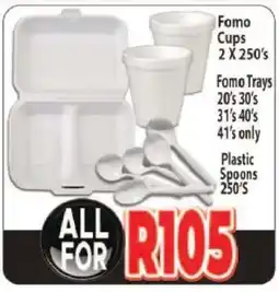 Supa Store Fomo Cups, Fomo Trays, Plastic Spoons offer