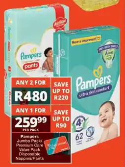 Checkers Pampers Jumbo Pack/ Premium Care Value Pack Disposable Nappies/ Pants offer