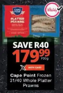 Checkers Cape Point Frozen 31/40 Whole Platter Prawns offer
