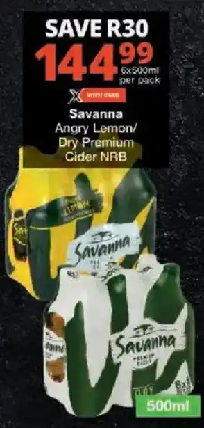 Checkers Savanna Angry Lemon/ Dry Premium Cider NRB offer