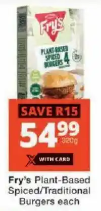 Checkers Fry's Plant-Based Spiced/ Traditional Burgers offer