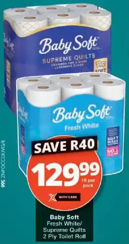 Checkers Baby Soft Fresh White/ Supreme Quilts 2 Ply Toilet Roll offer