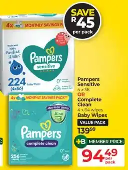 Dis-Chem Pampers Sensitive or Complete Clean Baby Wipes offer