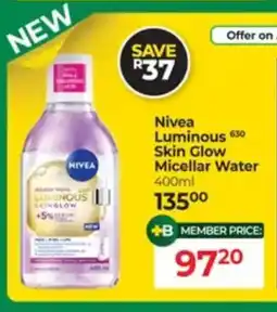 Dis-Chem Nivea Luminous Skin Glow Micellar Water offer