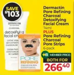 Dis-Chem Dermactin Pore Refining Charcoal Detoxifying Facial Cream plus Pore Refining Charcoal Pore Strips offer