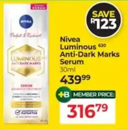 Dis-Chem Nivea Luminous Anti-Dark Marks Serum offer