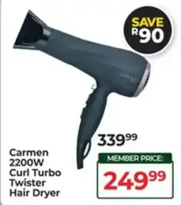Dis-Chem Carmen 2200W Curl Turbo Twister Hair Dryer offer