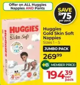 Dis-Chem Huggies Gold Skin Soft Nappies offer