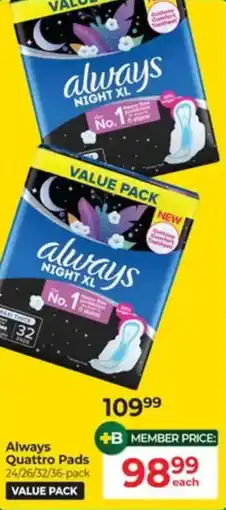 Dis-Chem Always Quattro Pads offer