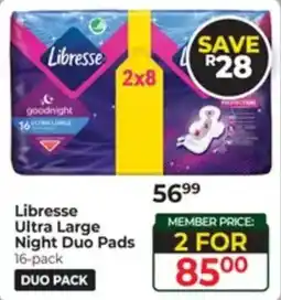 Dis-Chem Libresse Ultra Large Night Duo Pads offer