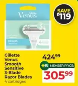Dis-Chem Gillette Venus Smooth Sensitive 3-Blade Razor Blades offer