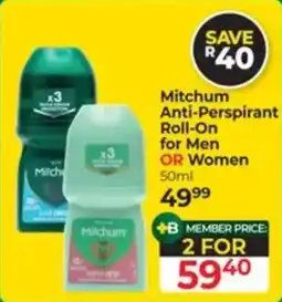 Dis-Chem Mitchum Anti-Perspirant Roll-On for Men or Women offer