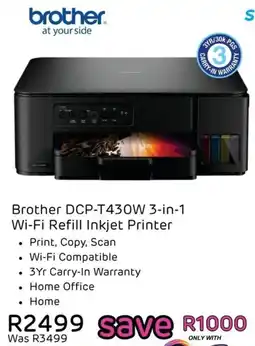 Computer Mania Brother DCP-T430W 3-in-1 Wi-Fi Refill Inkjet Printer offer