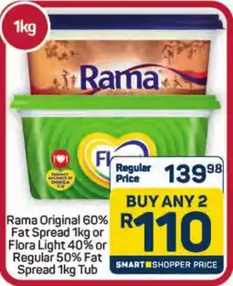 Pick n Pay Hypermarket Rama Original 60% Fat Spread or Flora Light 40% or Regular 50% Fat Spread Tub offer