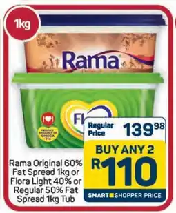 Pick n Pay Hypermarket Rama Original 60% Fat Spread 1kg or Flora Light 40% or Regular 50% Fat Spread 1kg Tub offer