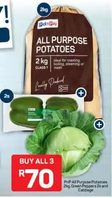Pick n Pay PnP All Purpose Potatoes 2kg, Green Peppers 2s and Cabbage offer