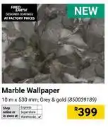 Builders Warehouse Marble Wallpaper Grey & Gold 10m x 530mm 850039189 offer