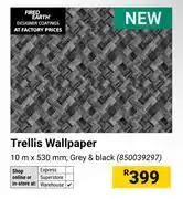 Builders Warehouse Trellis Wallpaper Grey & Black 10m x 530mm 850039297 offer