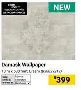 Builders Warehouse Damask Wallpaper Cream 10m x 530mm 850039219 offer
