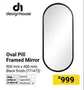 Builders Warehouse Design House Oval Pill Framed Mirror Black Finish 900mm x 400mm 771473 offer