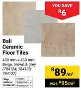 Builders Warehouse Bali Ceramic Floor Tiles 430mm x 430mm In Beige, Browm & Grey-Per Sqm offer