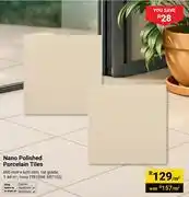 Builders Warehouse Nano Polished Porcelain Tiles 600mm x 600mm (1st Grade) In Ivory-Per Sqm offer