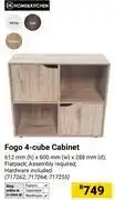 Builders Warehouse Fogo 4-Cube Cabinet Incl Hardware 612nn(h) x 600mm(w) X 288mm(d) 717262, 717264, 717255 offer