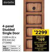 Builders Warehouse Dortello 4-Panel Studded Single Door 2.030m(h) X 813mm(w) 713490 offer