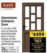 Builders Warehouse Kayo Aluminium Entrance Door 2.1m(h) X 900mm(w) 850010095 offer