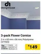 Builders Warehouse Designhouse 3-Pack Flower Cornice Polystyrene 2m x 65mm x 86mm 577023 offer