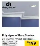 Builders Warehouse Designhouse Polystyrene Wave Cornice 2m x 70mm X 70mm 532365 offer