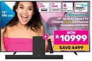 Game Hisense 75 4K QLED Smart TV 75Q6Q Plus 2.1 CH Soundbar HS1800 850030753/8500177731 offer