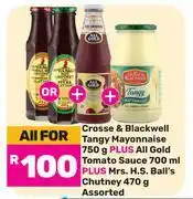 Game Crosse & Blackwell Tangy Mayo 750ml+All Gold Tomato Sauce 700ml+Mrs.H.S Ball's Chutney 470g offer