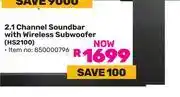 Game Hisense 2.1 Channel Soundbar With Wireless Subwoofer 850000796 offer