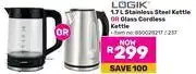 Game Logik 1.7L Stainless Steel Kettle Or Glass Cordless Kettle 850028217/237 offer