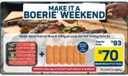 Pick n Pay Bomb Squad Oukreal Wors 6 x120g per pack and PnP Hotdog Rolls 6s offer