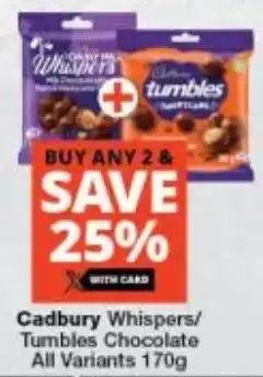 Cadbury Whispers/ Tumbles Chocolate All Variants