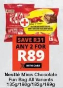 Checkers Nestlé Minis Chocolate Fun Bag All Variants offer