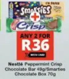 Checkers Nestlé Peppermint Crisp Chocolate Bar/ Smarties Chocolate Box offer