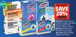 Checkers Benylin Cough Syrup/ Cough Lozenges/ Cold and Flu Syrup/ Rehidrat Hydration Powder/ Sinutab Saline Nasal Spray offer