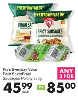 Save Fry's Everyday Value Pack Spicy/ Braai Sausages/ Polony offer