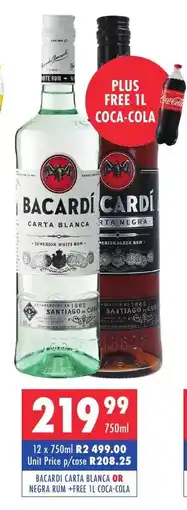 Ultra Liquors Bacardi carta blanca or negra rum offer