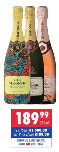 Ultra Liquors Simonsig satin nectar, brut or brut rosé offer