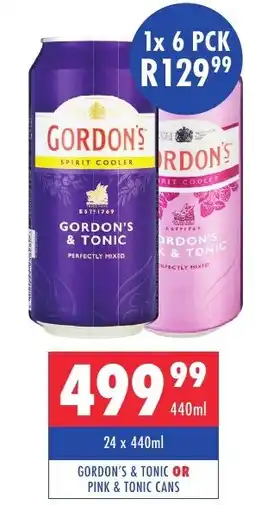 Ultra Liquors Gordon's & tonic or pink & tonic cans offer