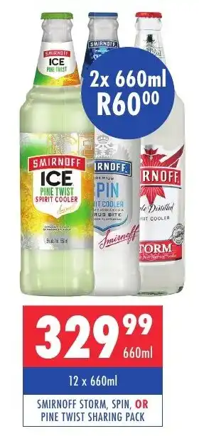 Ultra Liquors Smirnoff storm, spin, or pine twist sharing pack offer