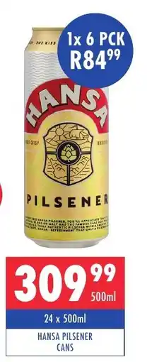 Ultra Liquors Hansa pilsener cans offer