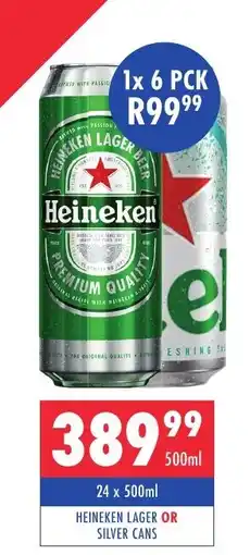 Ultra Liquors Heineken lager or silver cans offer