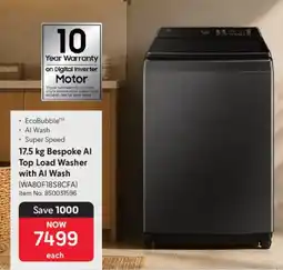 Makro Samsung Bespoke Al Top Load Washer with Al Wash offer